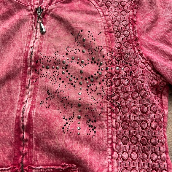 Y2K Affliction rhinestone embellished in distressed red wash full zip hoodie - Picture 2 of 12